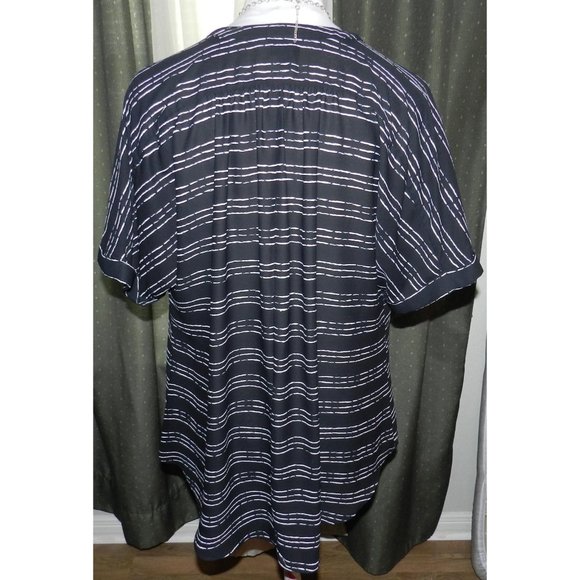 Worthington size XL semi sheer skip striped blouse roomy black / white - Picture 2 of 7